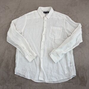 Vilebrequin 100% Linen Shirt Men XL White Long Sleeve Embroidered Turtle NWOT